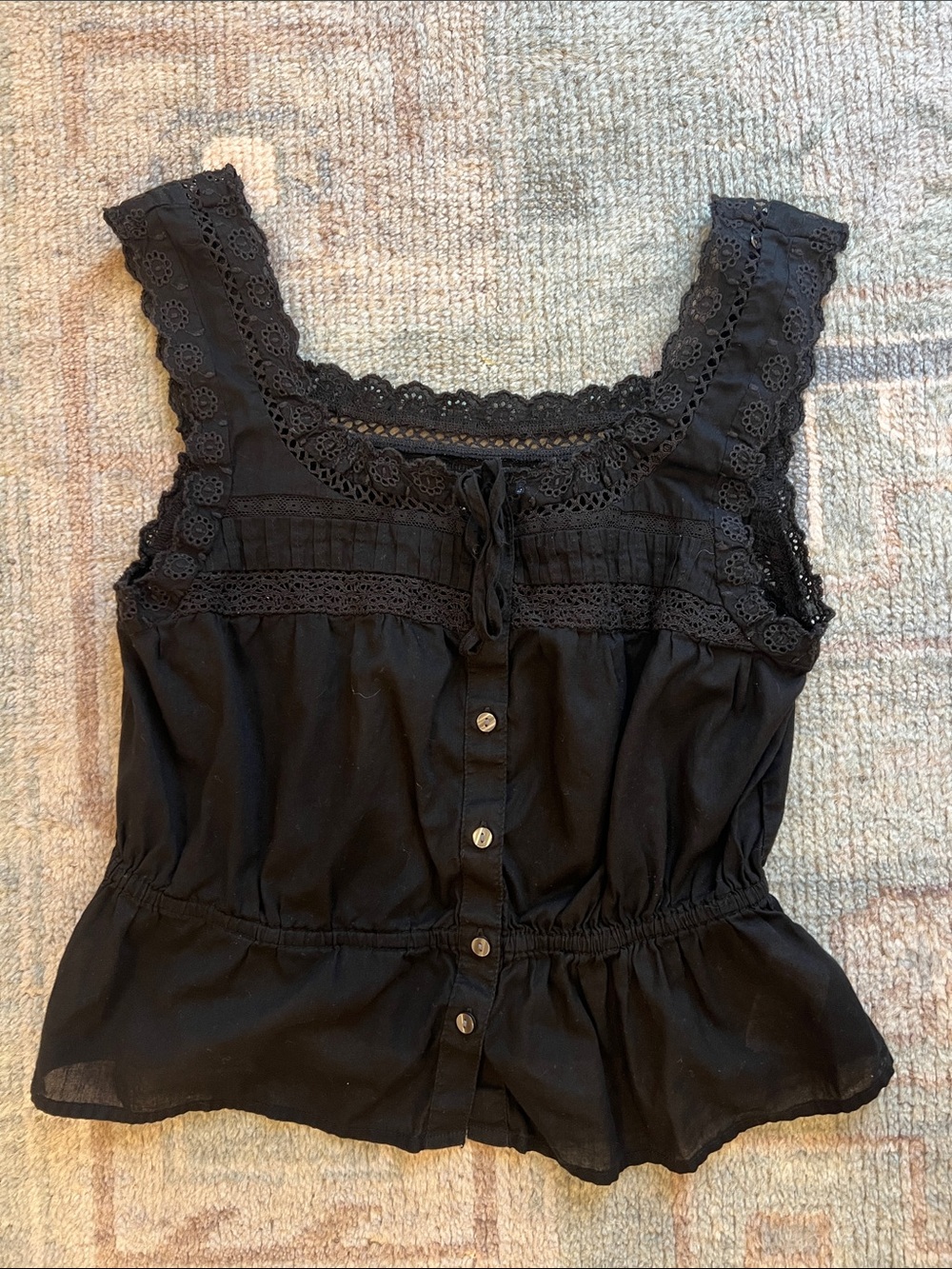 Gap Black Lace-Trim Button Front Women’s Tank Top